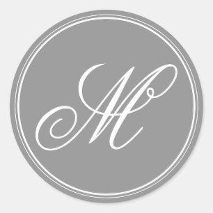 Grått Monogram Stickers Runt Klistermärke