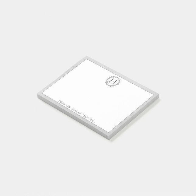 Grått Monogram utandning Post-it Block (Vinklad)