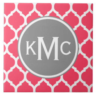 Grått Monogrammed Lila Chevron Kakelplatta