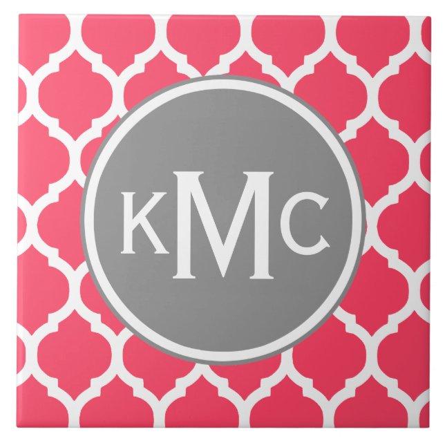 Grått Monogrammed Lila Chevron Kakelplatta (Framsidan)