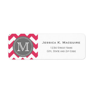 Grått Monogrammed Rosa Chevron Returadress Etikett