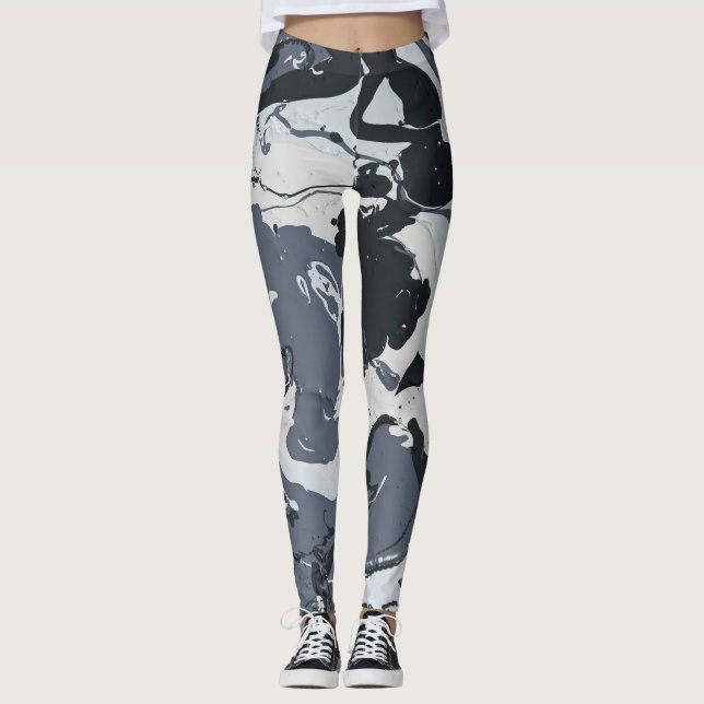 Grått monokrom modern abstrakt leggings (Framsida)