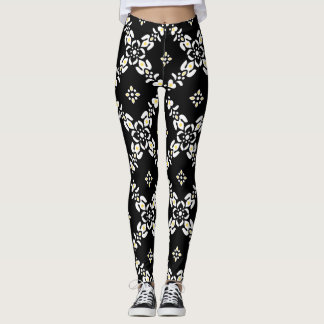 Grått mönster löv blommor leggings