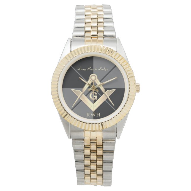 Grått Mönster Monogram Masonic Lodge Watch Armbandsur (Framsida)