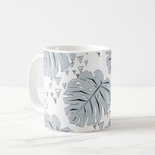 Grått monstera löv på vitt  kaffemugg