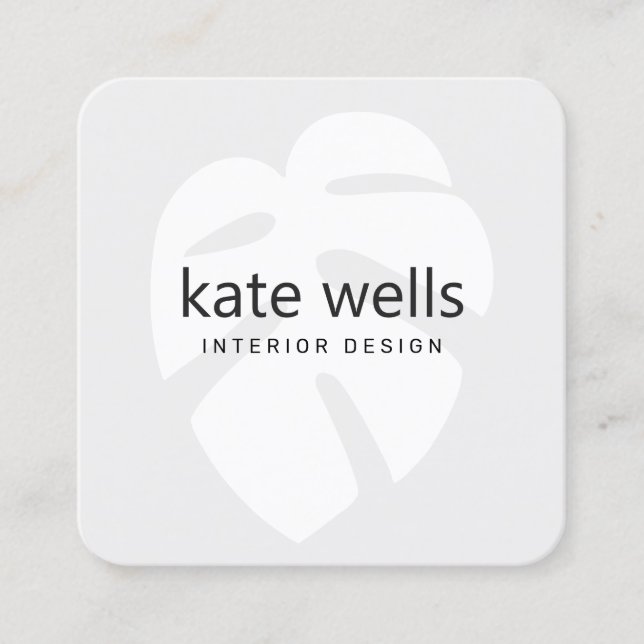 Grått Monstera Tropical Löv Logotyp Insida Designe Fyrkantigt Visitkort (Framsida)