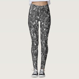 Grått mörk silver-gaskartor faux glitter leggings