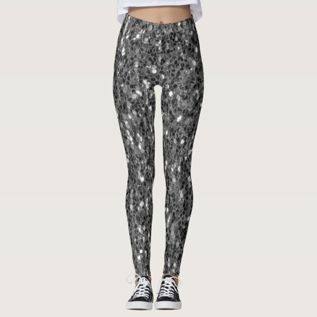Grått mörk silver-gaskartor faux glitter leggings (Framsida)