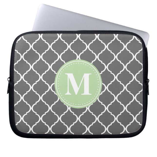 Grått Moroccan Lattice Mint Monogram Laptop Fodral (Framsidan)