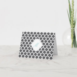Grått Moroccan Mönster med Monogram Note Card Anteckningskort