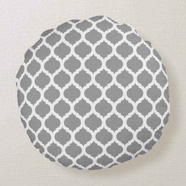 Grått Moroccan Mönster Round Pillows Rund Kudde (Baksidan)
