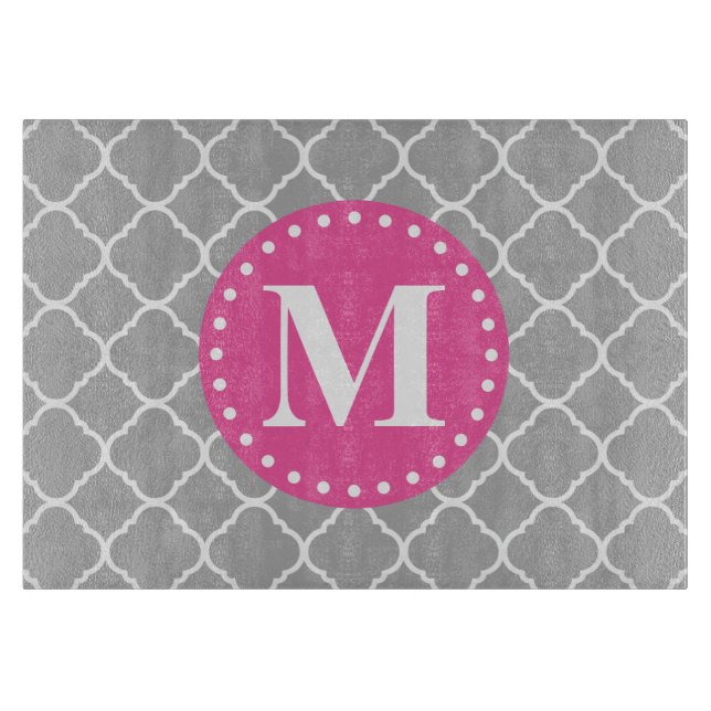 Grått Moroccan Quatrefoil Mönster Rosa Monogram (Framsidan)