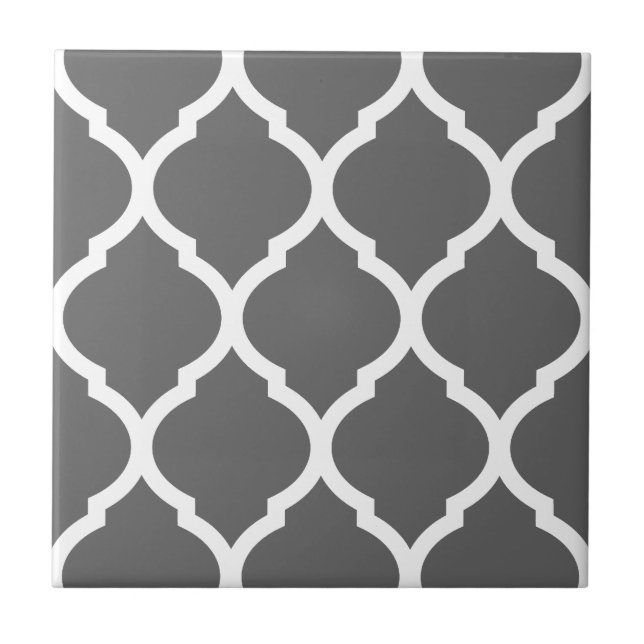 Grått Moroccan Quatrefoil Patternated Ceramic Tile Kakelplatta (Framsidan)