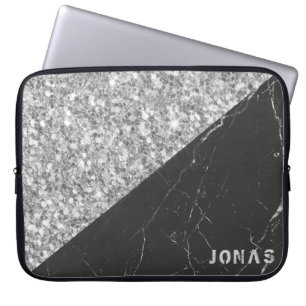 Grått Moukling Glitter Black Marble Laptop Sleeve