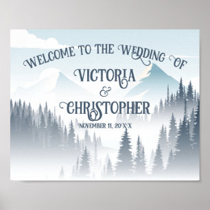 Grått Mountain Fog Forest Wilderness Bröllop Yard Poster