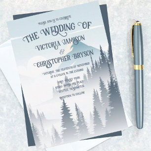 Grått Mountain Fog Forest Wilderness Winter Weddin Inbjudningar