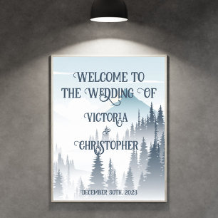 Grått Mountain Fog Forest Wilderness Winter Weddin Poster