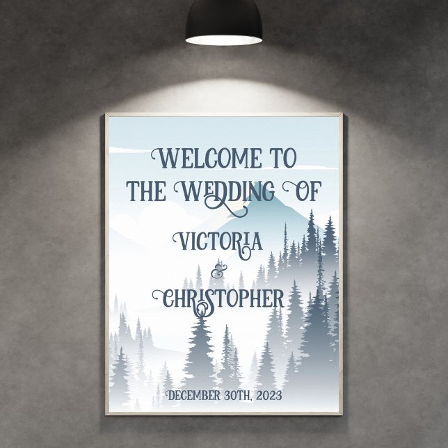 Grått Mountain Fog Forest Wilderness Winter Weddin Poster (Skapare uppladdad)