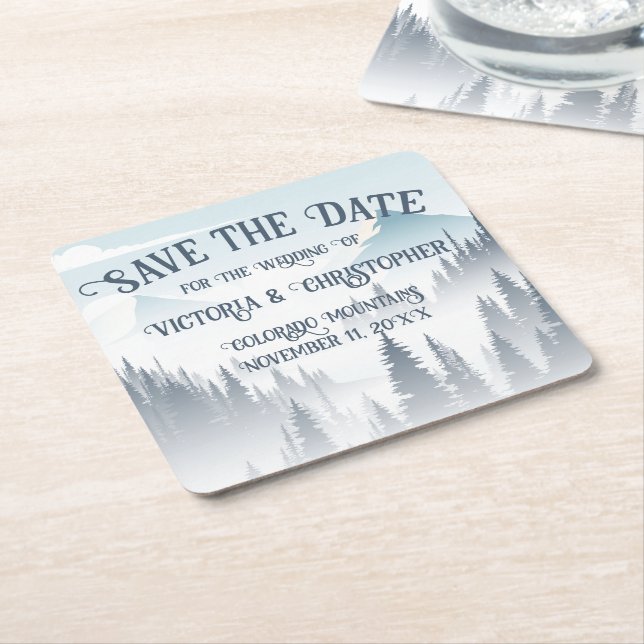 Grått Mountain Fog Wilderness Winter Spara datum Underlägg Papper Kvadrat (Vinklad)