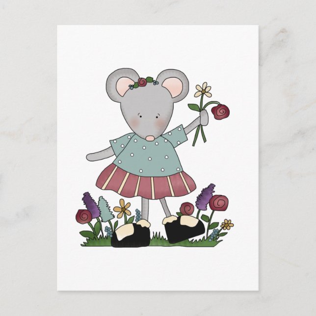 Grått Mouse i Blomsterträdgård T-shirts och presen Vykort (Framsida)