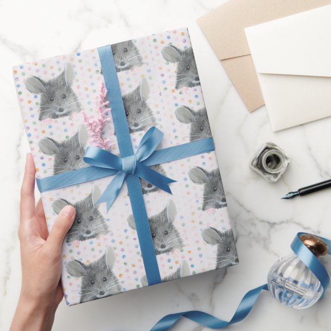 Grått Mouse på Polka dots Presentpapper (Gifting)