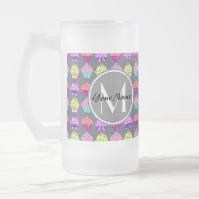 Grått-Muffinsar, Personlig Namn Monogram Frostat Ölglas (Vänster)