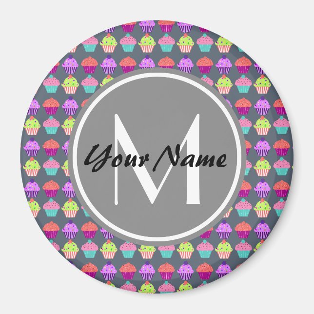 Grått-Muffinsar, Personlig Namn Monogram Magnet (Framsidan)