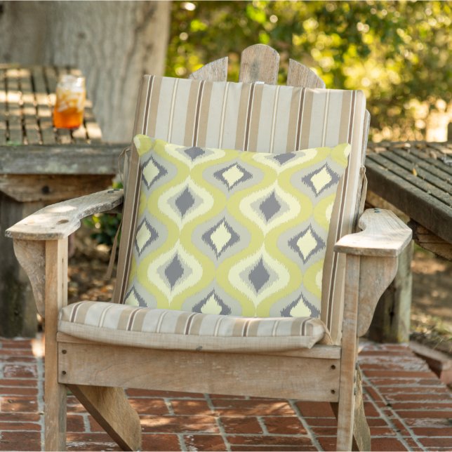 Grått Mustard Gult Grönt Ochre Retro Ikat Art Kudde (Stol)