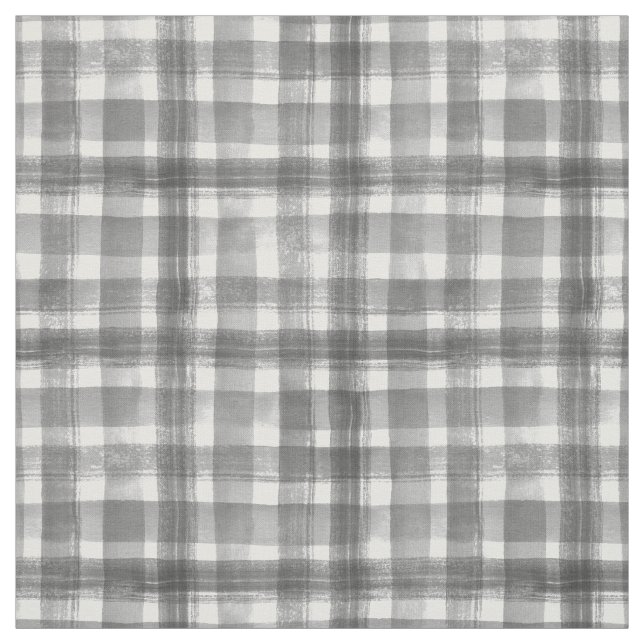 Grått n White Watercolor Gingham Checkated Mönster Tyg (Provkarta)
