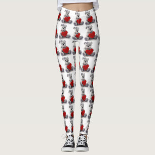 Grått Nalle Hjärtat Hjärtklappning Leggings