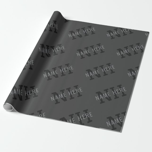 Grått namn och monogrammönster presentpapper (Utrullad)