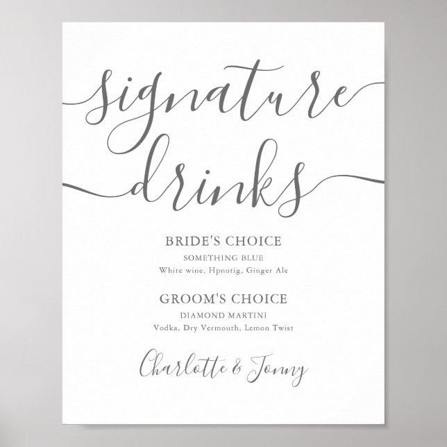 Grått Namnteckning skript Namnteckning Drinks-teck Poster (Framsidan)