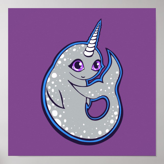 Grått Narwhale-val med dets Bläck Teckning-design Poster (Framsidan)