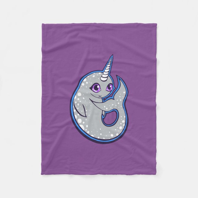 Grått Narwhale Whale with Spots Bläck Teckning Des Fleecefilt (Framsidan)