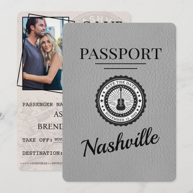 Grått Nashville Passport Spara datum Datumet (Fram/baksida)