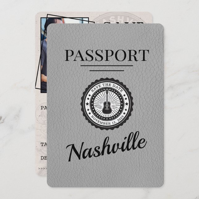 Grått Nashville Passport Spara datum Spara Datumet (Fram/baksida)