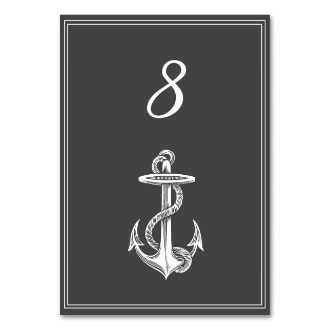 Grått Nautical Anchor Bordsnummer Card (Framsidan)