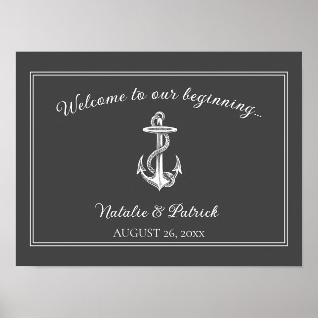 Grått Nautical Anchor Bröllop Poster (Framsidan)