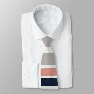 Grått Navy Blue Rosa Coastal Rand Mönster Slips