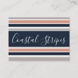 Grått Navy Blue Rosa Coastal Rand Mönster Visitkort