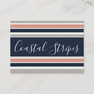 Grått Navy Blue Rosa Coastal Rand Mönster Visitkort