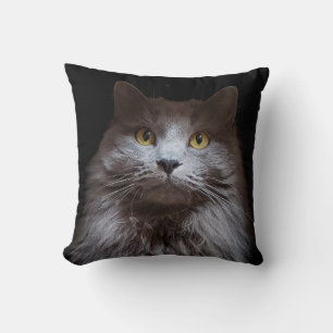 Grått Nebelung Long Hair Russian Blue Cat Pillow Kudde