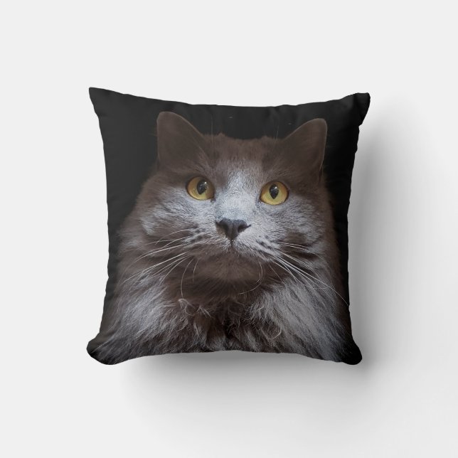 Grått Nebelung Long Hair Russian Blue Cat Pillow Kudde (Framsida)
