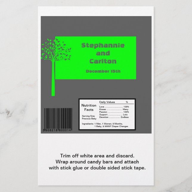 Grått/Neon Grönt Träd Bröllop Large Candy Wrapper (Framsida)