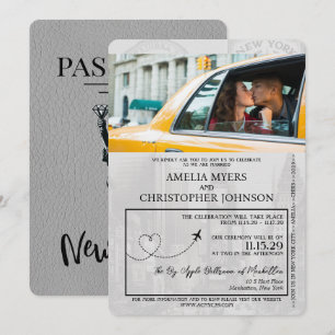 Grått New York City Passport Bröllop Inbjudningar