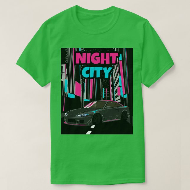 Grått Nissan Silvia S15 Night City T Shirt (Design framsida)