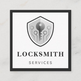 Grått Nyckel Logotyp Locksmith Services Social Med Fyrkantigt Visitkort