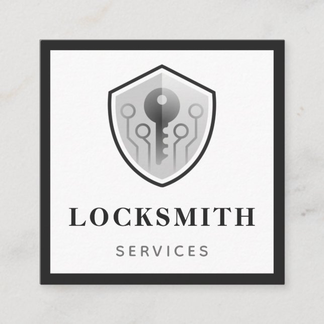 Grått Nyckel Logotyp Locksmith Services Social Med Fyrkantigt Visitkort (Framsida)