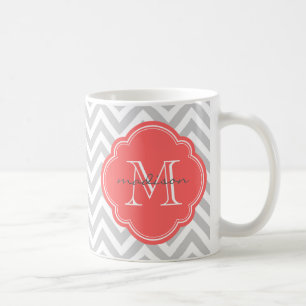 Grått och Anpassningsbar av korallyvron, Monogram Kaffemugg