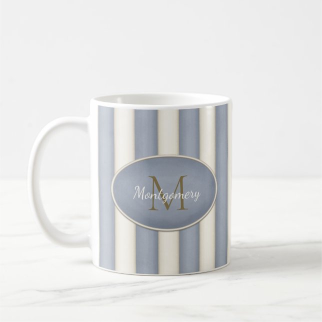 Grått och antikvitt Rand Bronze Monogram Kaffemugg (Vänster)